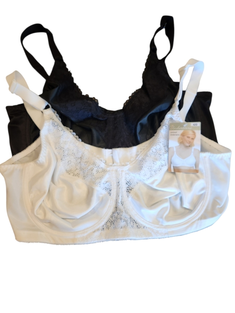 NWT Underscore Bundle (2) Black/White Bras Size 42D Unlined Underwire 3 Hooks